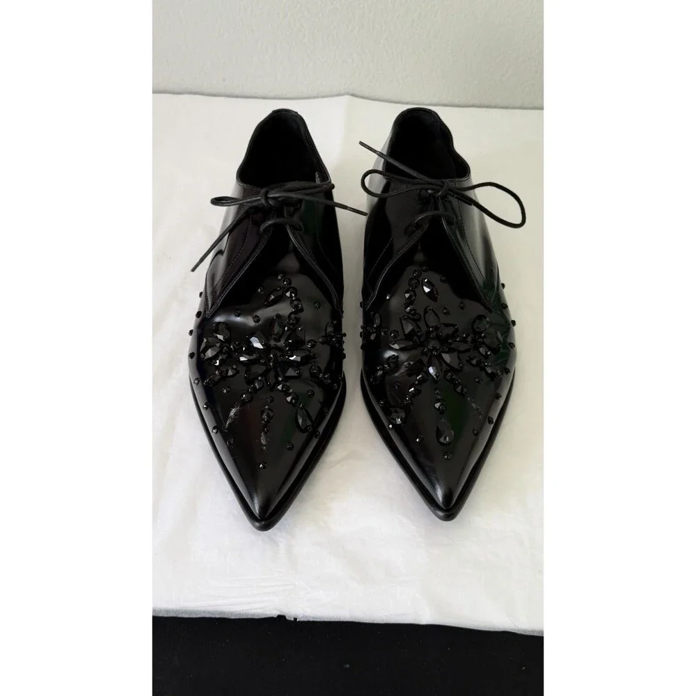 Dolce & Gabbana Black Crystal Oxford Shoes Authenticated Patent Leather Italy Sz